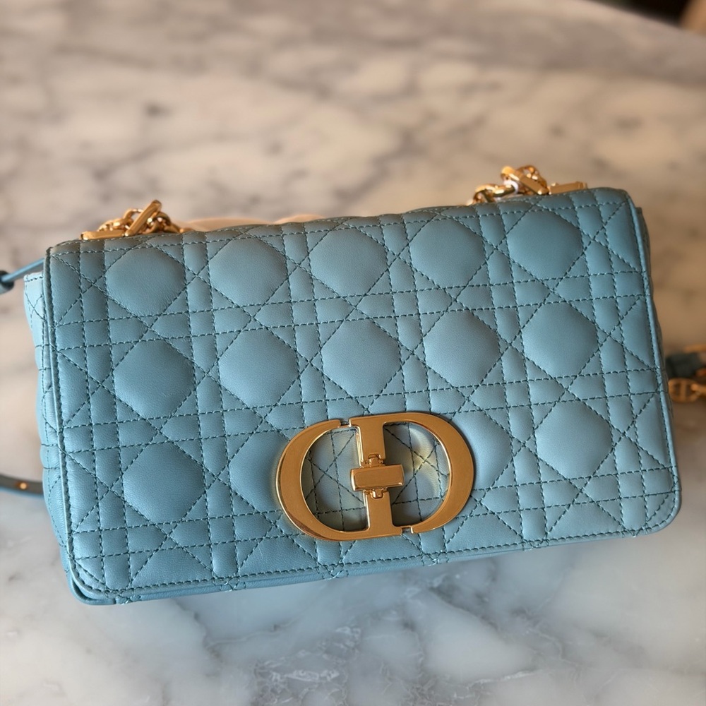 Dior Medium Caro ombré Blue Quilted Designer Shoulder Bag gold hardware new